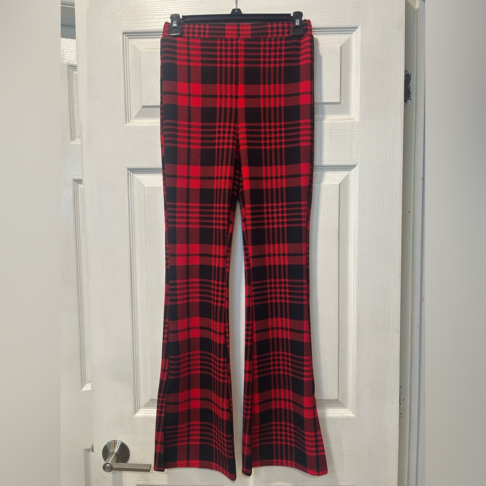 SHEIN Red and Black Plaid Kids Leggings